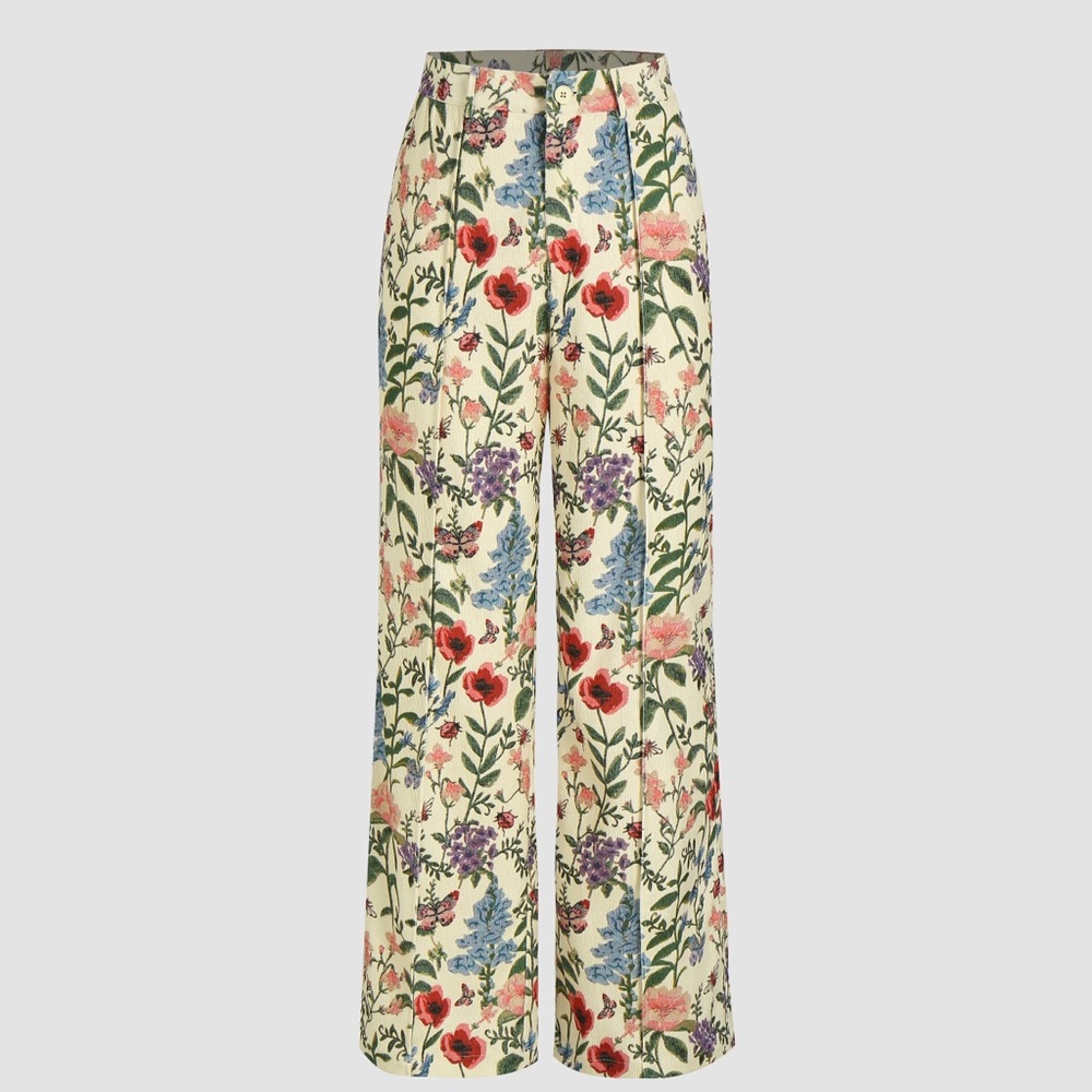 Floral Wide-Leg Pants - Cream Multi